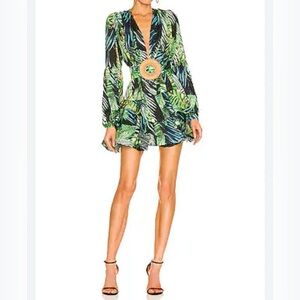 Bronx and Banco Green Leaf Print Mini Dress